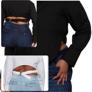 2 blouses..Plus Size Belted Open Back Button Front Shirt